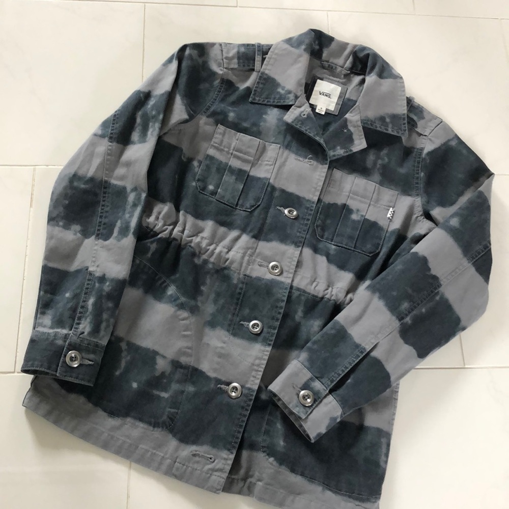 Vans ladies jacket. Grey striped tie dye style. EUC!